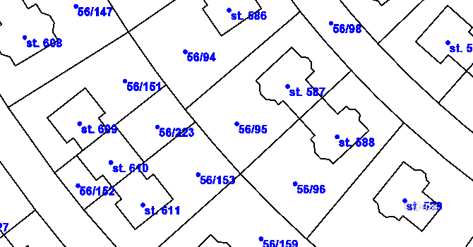 Parcela st. 56/95 v KÚ Hovorčovice, Katastrální mapa
