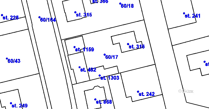 Parcela st. 60/17 v KÚ Hovorčovice, Katastrální mapa