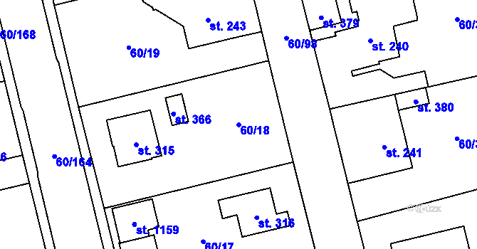 Parcela st. 60/18 v KÚ Hovorčovice, Katastrální mapa