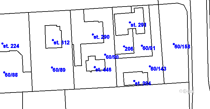 Parcela st. 60/90 v KÚ Hovorčovice, Katastrální mapa