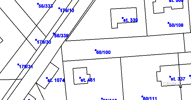 Parcela st. 60/100 v KÚ Hovorčovice, Katastrální mapa