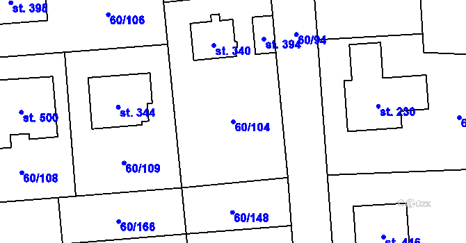 Parcela st. 60/104 v KÚ Hovorčovice, Katastrální mapa