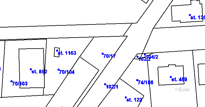 Parcela st. 70/17 v KÚ Hovorčovice, Katastrální mapa