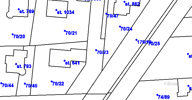 Parcela st. 70/23 v KÚ Hovorčovice, Katastrální mapa
