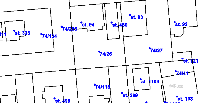 Parcela st. 74/26 v KÚ Hovorčovice, Katastrální mapa