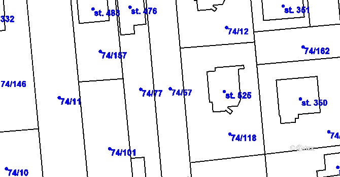 Parcela st. 74/57 v KÚ Hovorčovice, Katastrální mapa