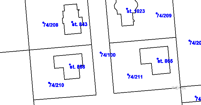 Parcela st. 74/100 v KÚ Hovorčovice, Katastrální mapa