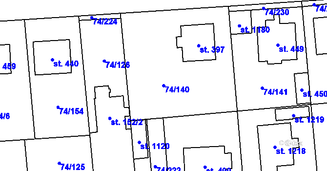 Parcela st. 74/140 v KÚ Hovorčovice, Katastrální mapa