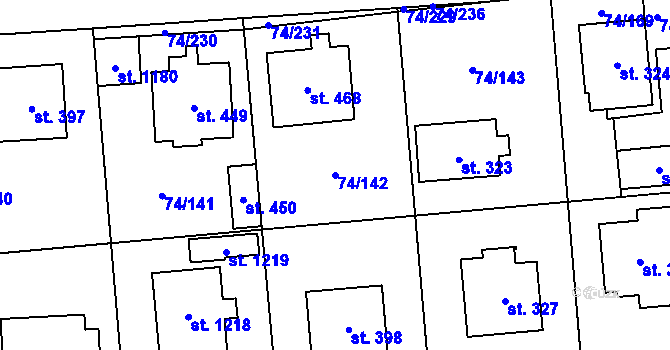 Parcela st. 74/142 v KÚ Hovorčovice, Katastrální mapa