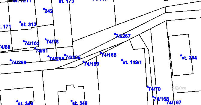 Parcela st. 74/166 v KÚ Hovorčovice, Katastrální mapa