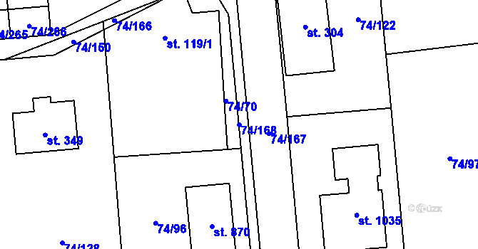 Parcela st. 74/168 v KÚ Hovorčovice, Katastrální mapa