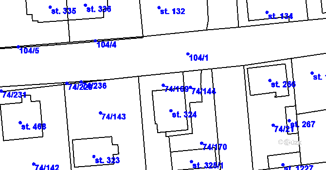 Parcela st. 74/169 v KÚ Hovorčovice, Katastrální mapa