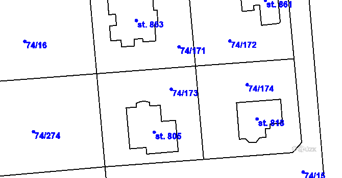 Parcela st. 74/173 v KÚ Hovorčovice, Katastrální mapa