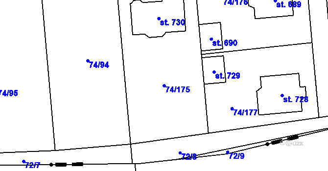 Parcela st. 74/175 v KÚ Hovorčovice, Katastrální mapa