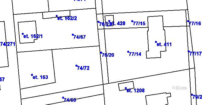 Parcela st. 76/20 v KÚ Hovorčovice, Katastrální mapa