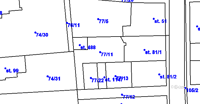 Parcela st. 77/11 v KÚ Hovorčovice, Katastrální mapa