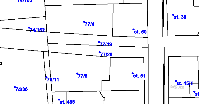 Parcela st. 77/20 v KÚ Hovorčovice, Katastrální mapa