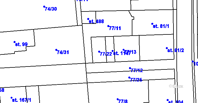 Parcela st. 77/22 v KÚ Hovorčovice, Katastrální mapa