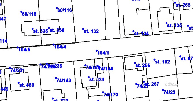 Parcela st. 104/1 v KÚ Hovorčovice, Katastrální mapa