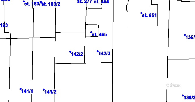 Parcela st. 142/3 v KÚ Hovorčovice, Katastrální mapa