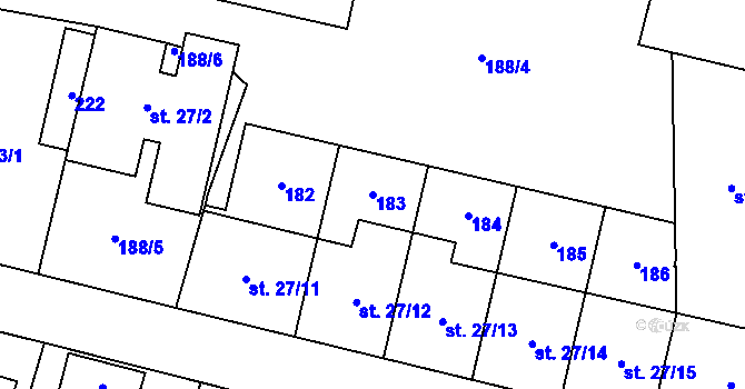 Parcela st. 183 v KÚ Hovorčovice, Katastrální mapa