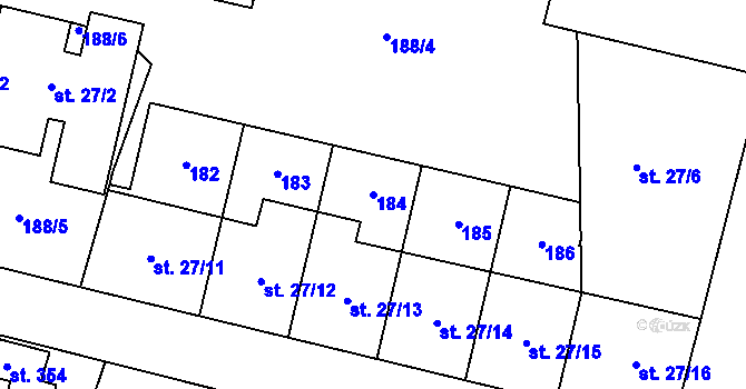 Parcela st. 184 v KÚ Hovorčovice, Katastrální mapa
