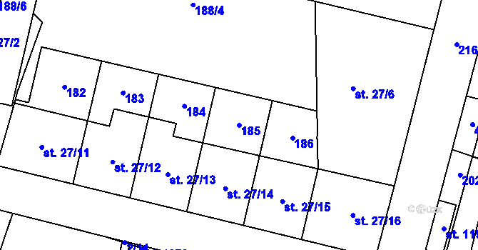 Parcela st. 185 v KÚ Hovorčovice, Katastrální mapa