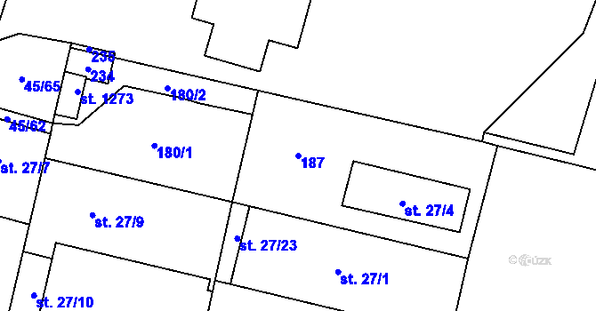 Parcela st. 187 v KÚ Hovorčovice, Katastrální mapa