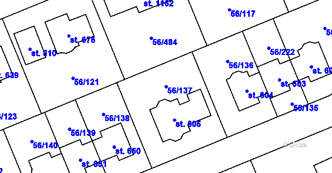 Parcela st. 56/137 v KÚ Hovorčovice, Katastrální mapa