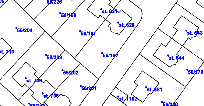 Parcela st. 56/162 v KÚ Hovorčovice, Katastrální mapa