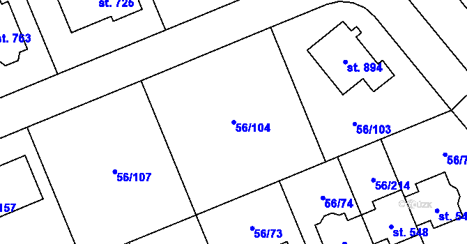 Parcela st. 56/104 v KÚ Hovorčovice, Katastrální mapa