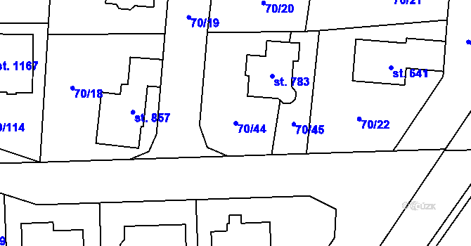 Parcela st. 70/44 v KÚ Hovorčovice, Katastrální mapa