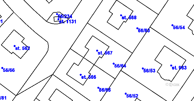 Parcela st. 567 v KÚ Hovorčovice, Katastrální mapa