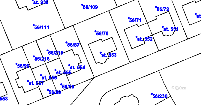 Parcela st. 553 v KÚ Hovorčovice, Katastrální mapa