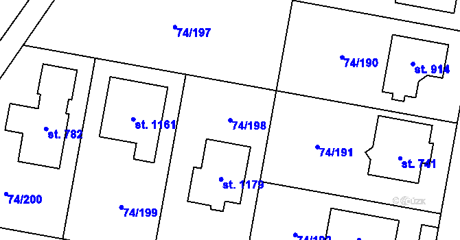 Parcela st. 74/198 v KÚ Hovorčovice, Katastrální mapa