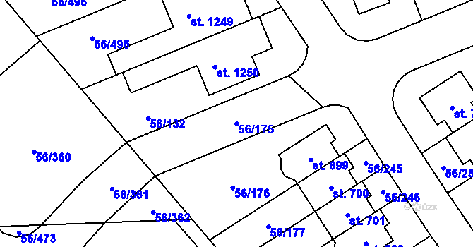 Parcela st. 56/175 v KÚ Hovorčovice, Katastrální mapa