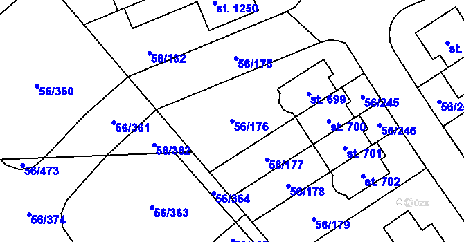 Parcela st. 56/176 v KÚ Hovorčovice, Katastrální mapa