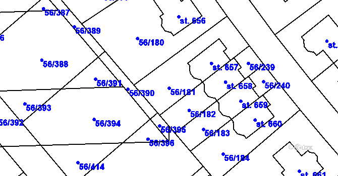 Parcela st. 56/181 v KÚ Hovorčovice, Katastrální mapa