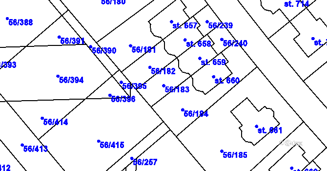 Parcela st. 56/183 v KÚ Hovorčovice, Katastrální mapa