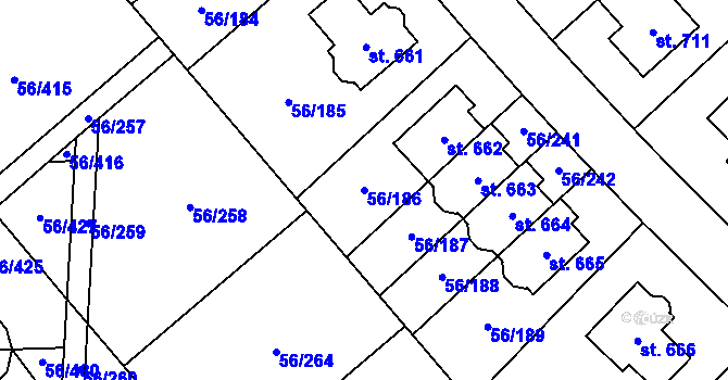 Parcela st. 56/186 v KÚ Hovorčovice, Katastrální mapa