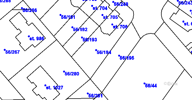 Parcela st. 56/194 v KÚ Hovorčovice, Katastrální mapa