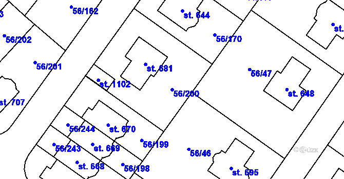 Parcela st. 56/200 v KÚ Hovorčovice, Katastrální mapa