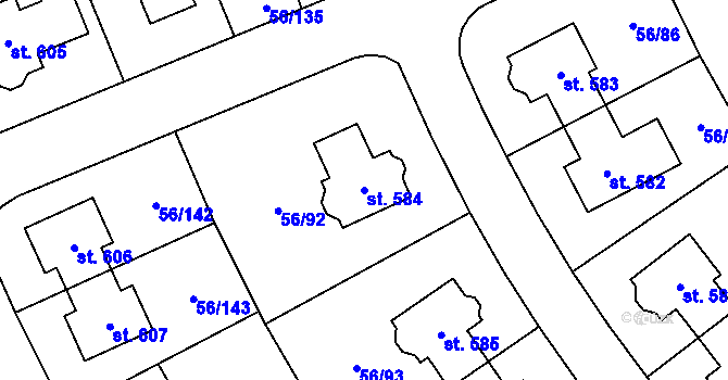Parcela st. 584 v KÚ Hovorčovice, Katastrální mapa