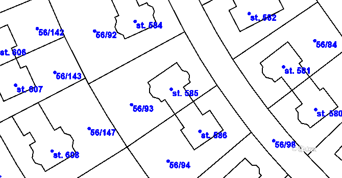 Parcela st. 585 v KÚ Hovorčovice, Katastrální mapa