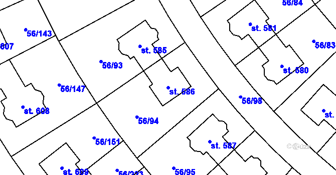 Parcela st. 586 v KÚ Hovorčovice, Katastrální mapa