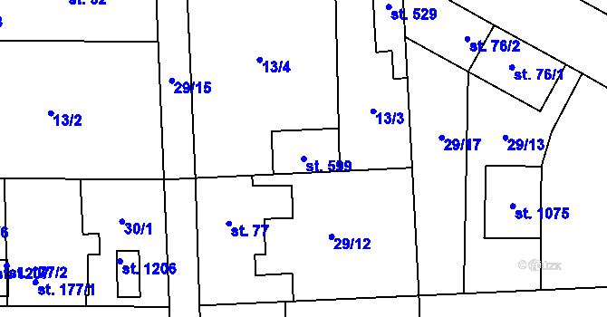 Parcela st. 599 v KÚ Hovorčovice, Katastrální mapa