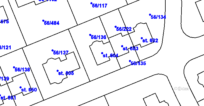 Parcela st. 604 v KÚ Hovorčovice, Katastrální mapa