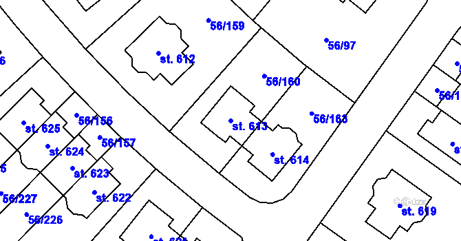 Parcela st. 613 v KÚ Hovorčovice, Katastrální mapa