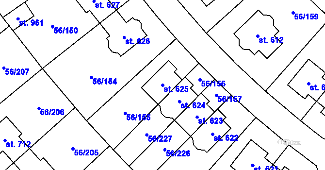 Parcela st. 625 v KÚ Hovorčovice, Katastrální mapa
