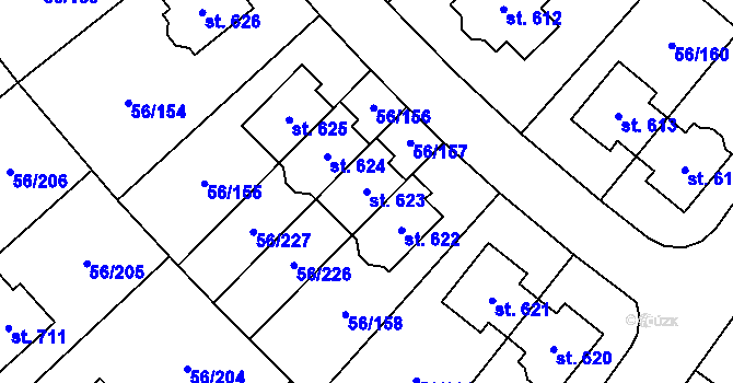 Parcela st. 623 v KÚ Hovorčovice, Katastrální mapa